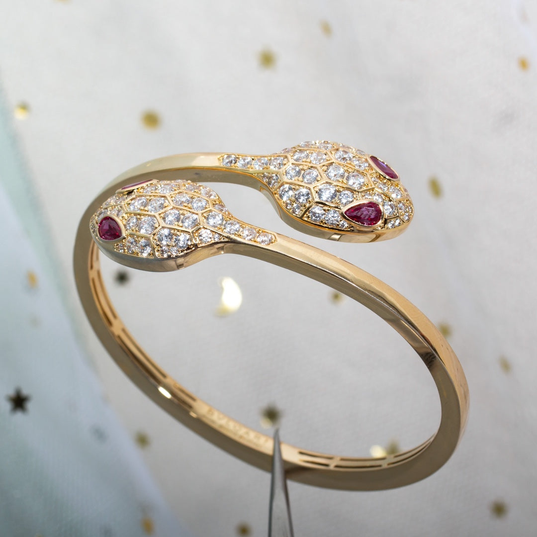 [⭐Mova]SERPENTI BRACELET PINK GOLD DIAMOND DOUBLE SNAKE