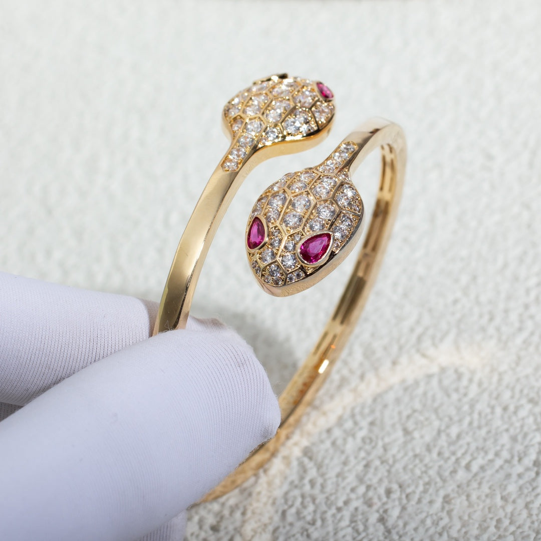 [⭐Mova]SERPENTI BRACELET PINK GOLD DIAMOND DOUBLE SNAKE