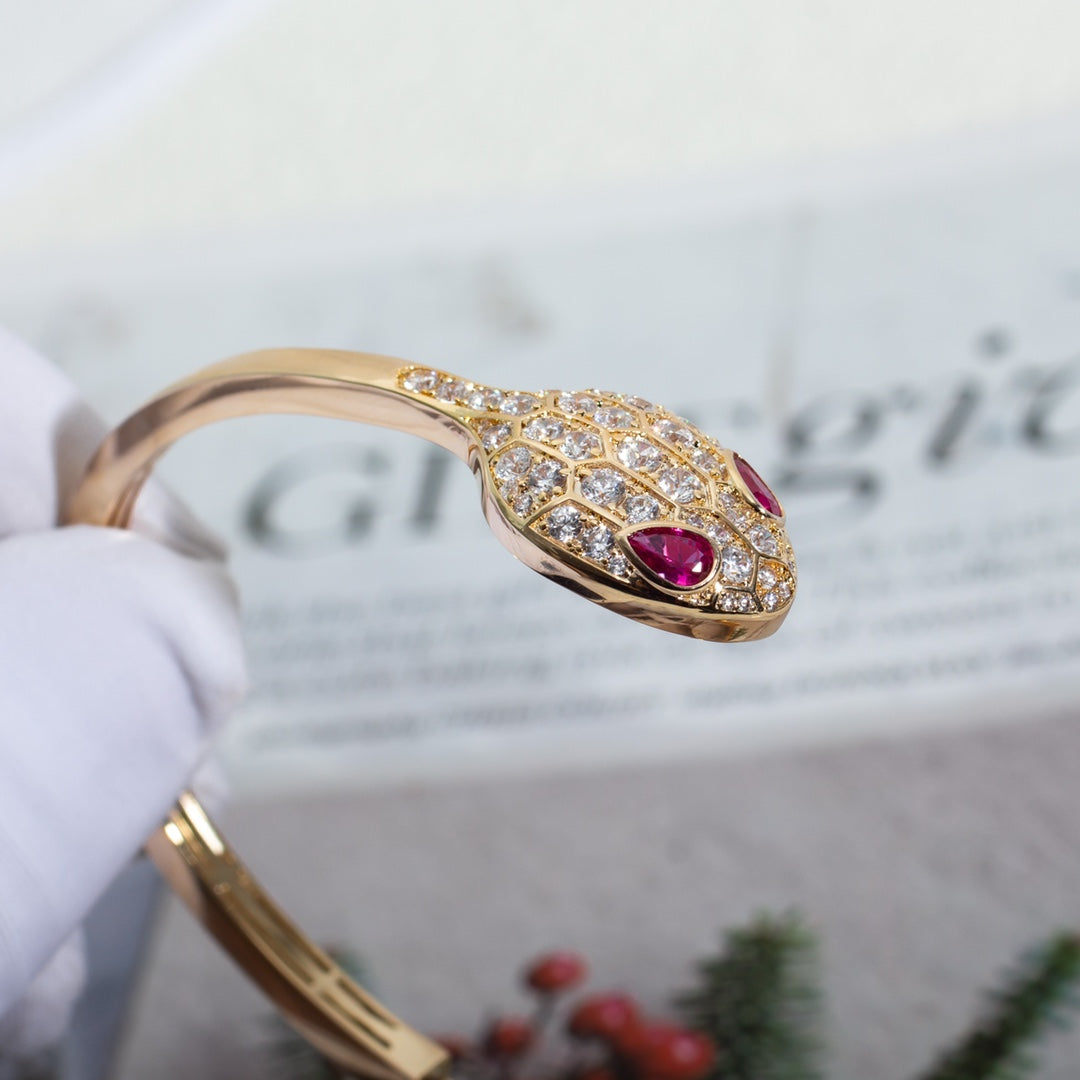 [⭐Mova]SERPENTI BRACELET PINK GOLD DIAMOND DOUBLE SNAKE