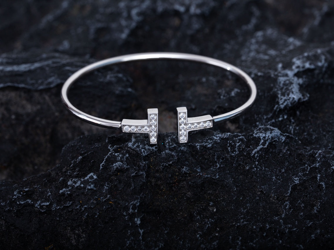 [⭐Mova Jewels]T BRACELET 1.8MM DIAMOND SILVER