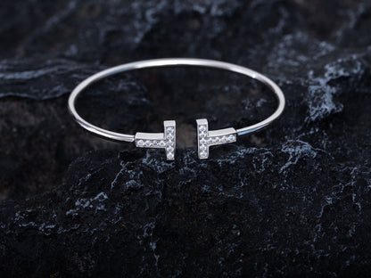 [⭐Mova Jewels]T BRACELET 1.8MM DIAMOND SILVER