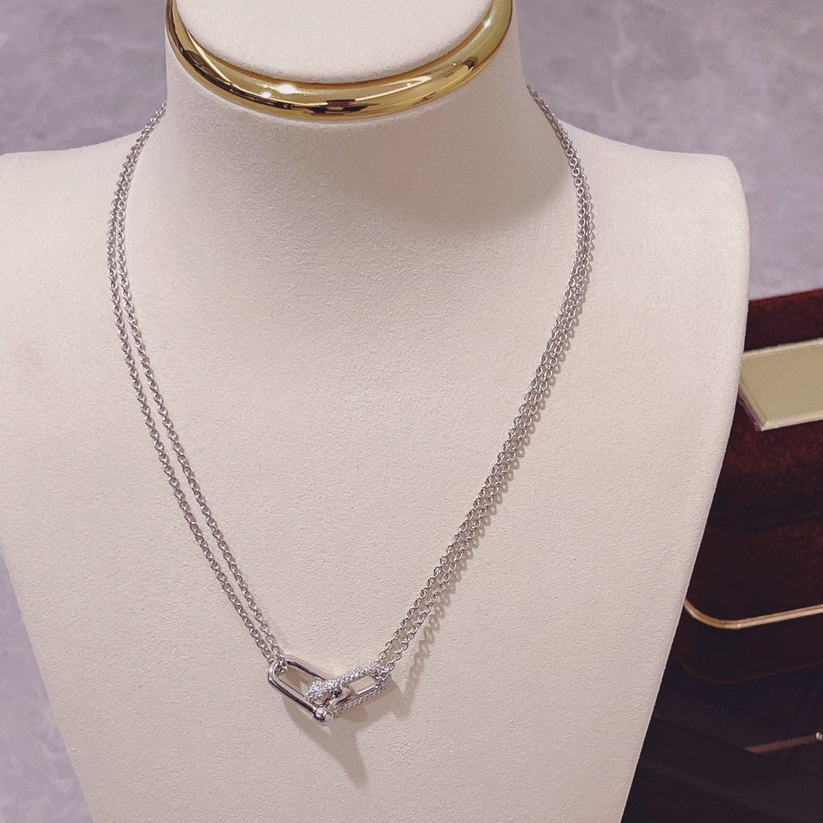 [⭐Mova Jewels]HARDWEAR DOUBLE LINK PEDANT SILVER DIAMOND NECKLACE