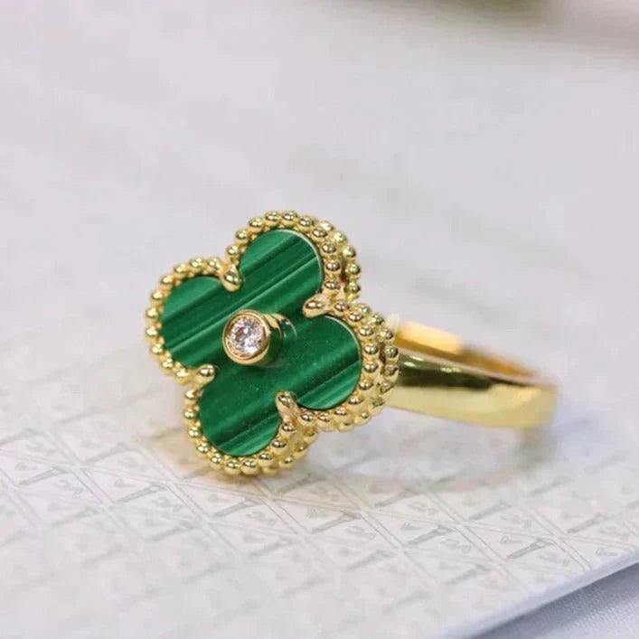 [⭐Mova]CLOVER MALACHITE RING GOLD DIAMOND
