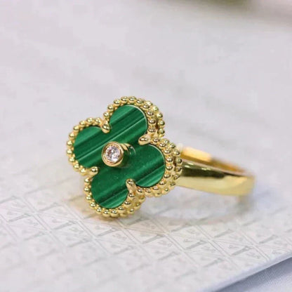 [⭐Mova]CLOVER MALACHITE RING GOLD DIAMOND