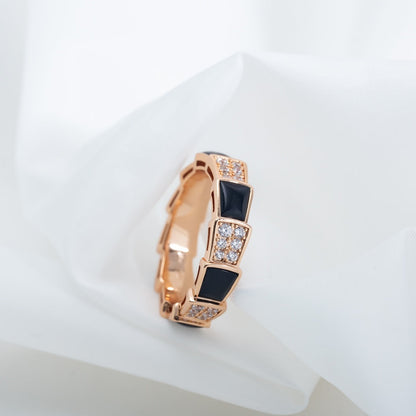 [⭐Mova]SERPENTI RING PINK GOLD BLACK MOP DIAMOND PAVED 4MM