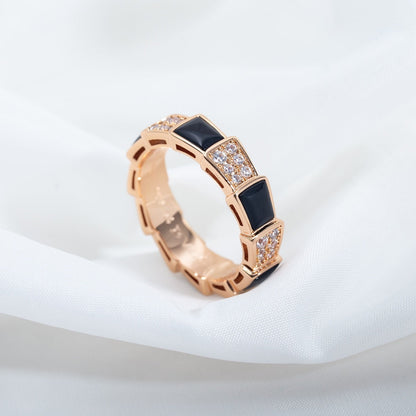 [⭐Mova]SERPENTI RING PINK GOLD BLACK MOP DIAMOND PAVED 4MM