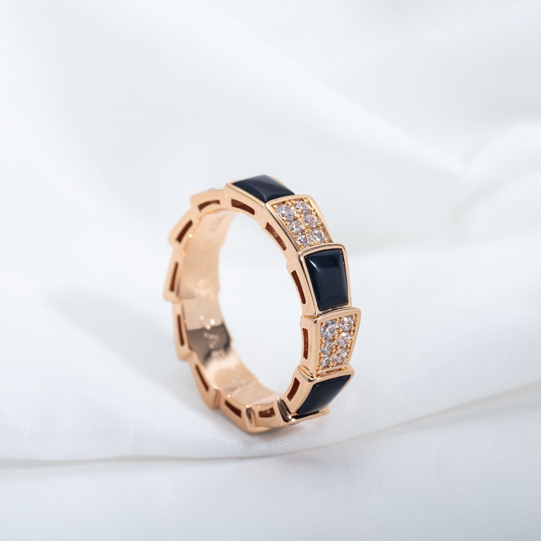 [⭐Mova]SERPENTI RING PINK GOLD BLACK MOP DIAMOND PAVED 4MM