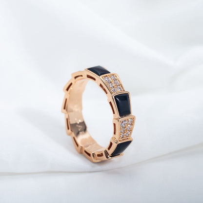 [⭐Mova]SERPENTI RING PINK GOLD BLACK MOP DIAMOND PAVED 4MM