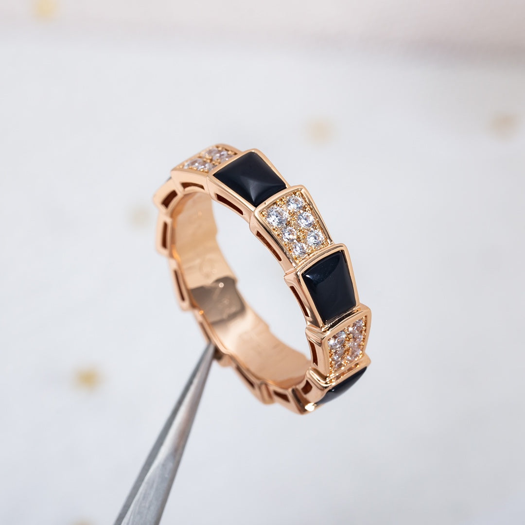 [⭐Mova]SERPENTI RING PINK GOLD BLACK MOP DIAMOND PAVED 4MM