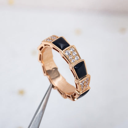[⭐Mova]SERPENTI RING PINK GOLD BLACK MOP DIAMOND PAVED 4MM