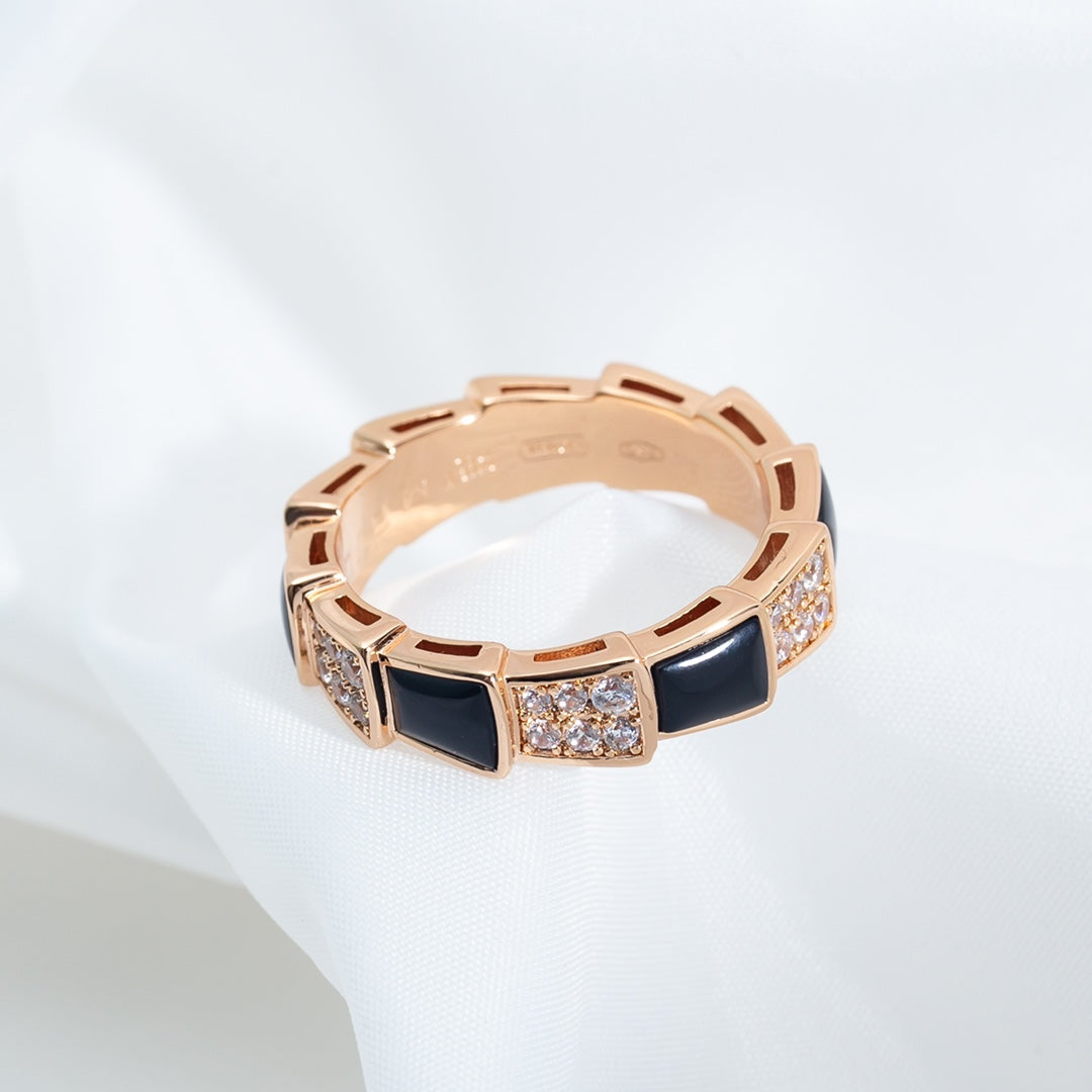 [⭐Mova]SERPENTI RING PINK GOLD BLACK MOP DIAMOND PAVED 4MM
