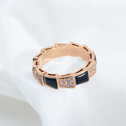 [⭐Mova]SERPENTI RING PINK GOLD BLACK MOP DIAMOND PAVED 4MM