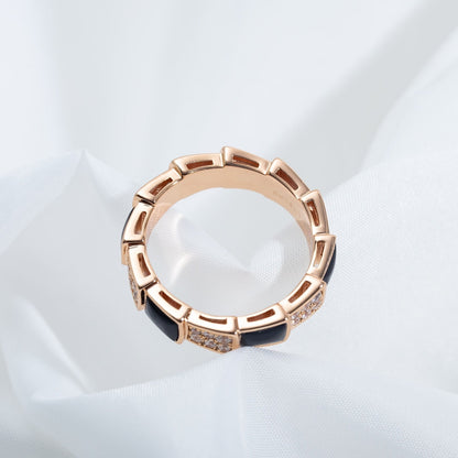 [⭐Mova]SERPENTI RING PINK GOLD BLACK MOP DIAMOND PAVED 4MM