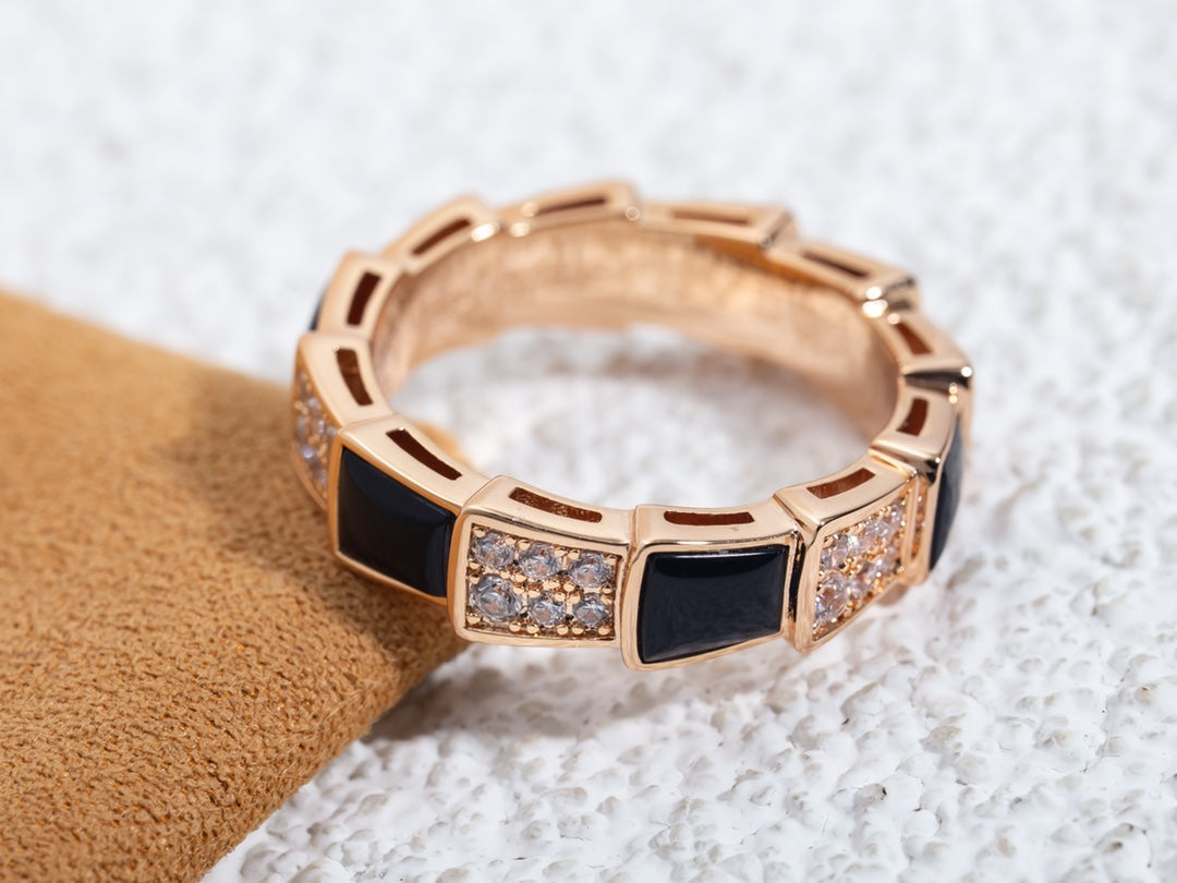 [⭐Mova]SERPENTI RING PINK GOLD BLACK MOP DIAMOND PAVED 4MM