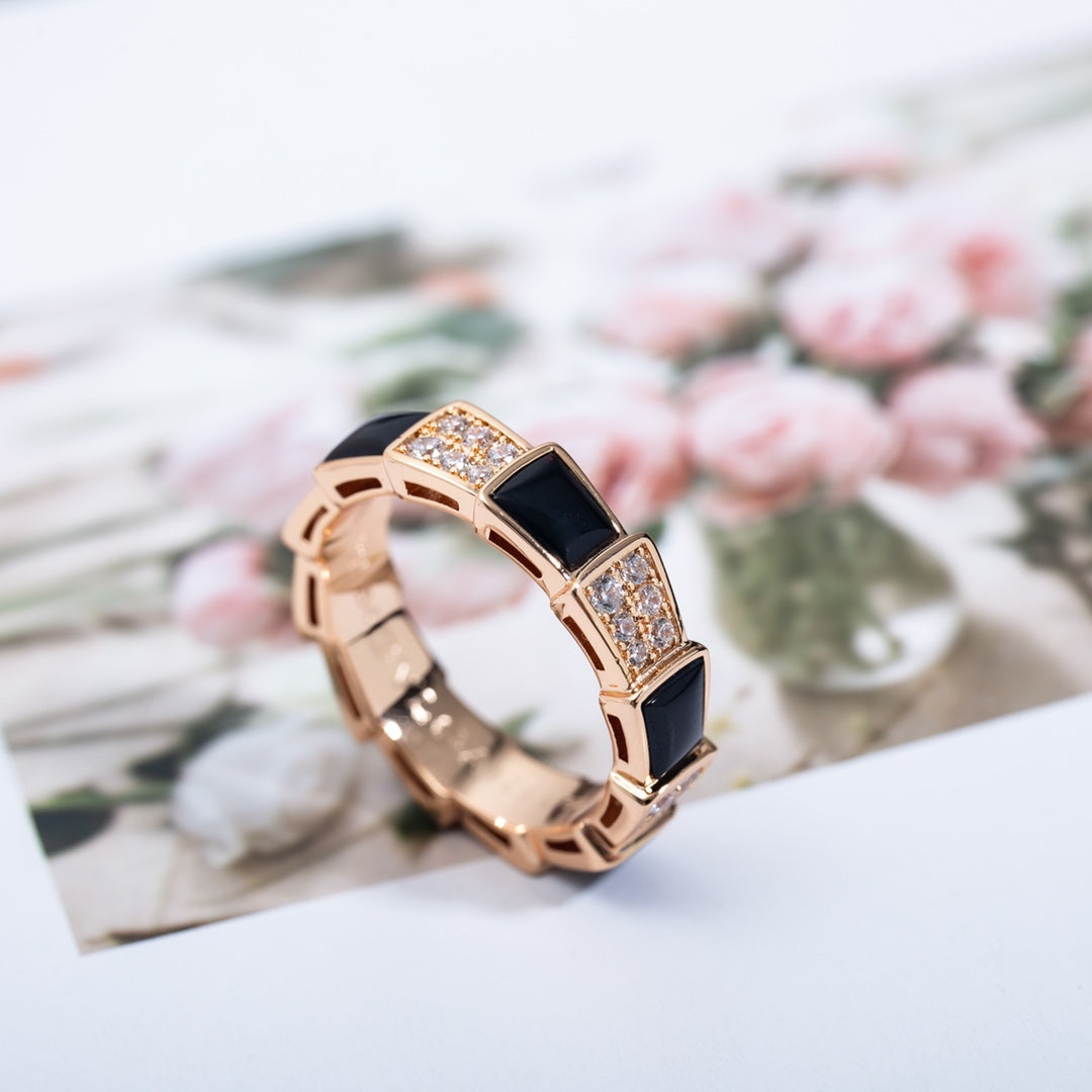 [⭐Mova]SERPENTI RING PINK GOLD BLACK MOP DIAMOND PAVED 4MM
