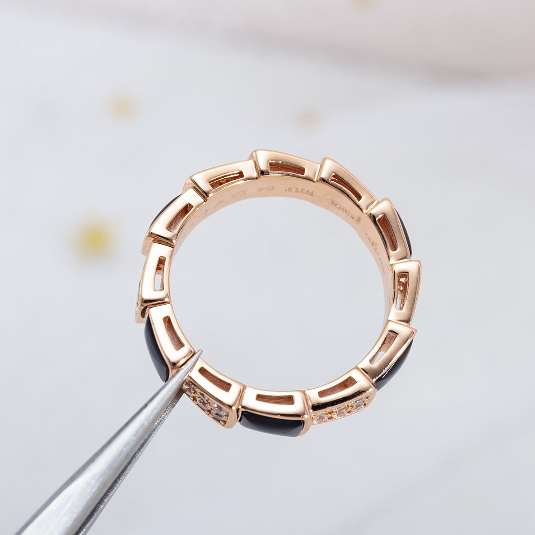[⭐Mova]SERPENTI RING PINK GOLD BLACK MOP DIAMOND PAVED 4MM