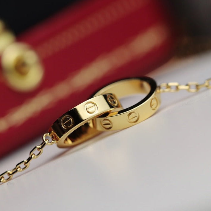 [⭐Mova]LOVE NECKLACE DOUBLE RING GOLD