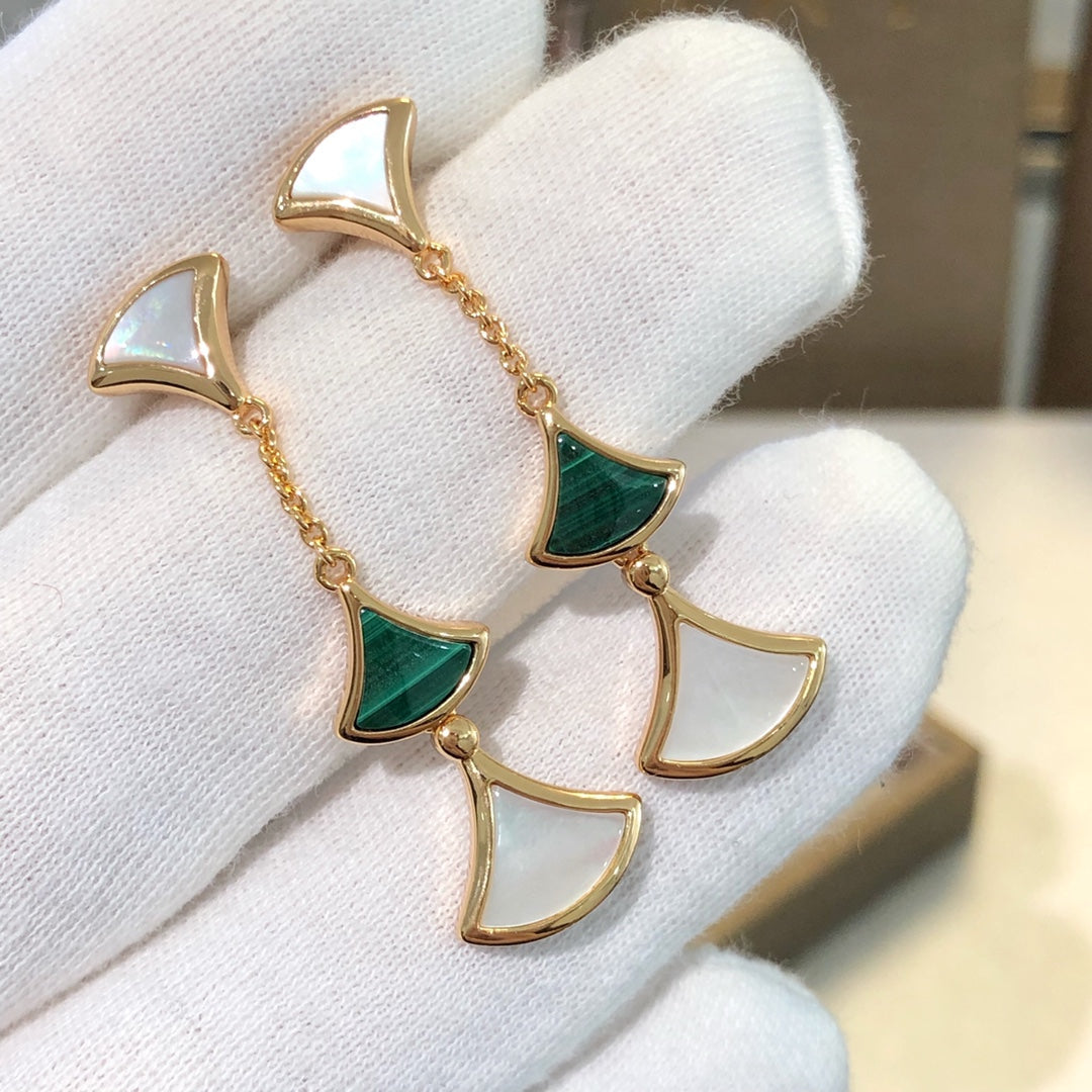 [⭐Mova]DREAM EARRINGS 3 MOTIFS MALACHITE MOP PINK GOLD