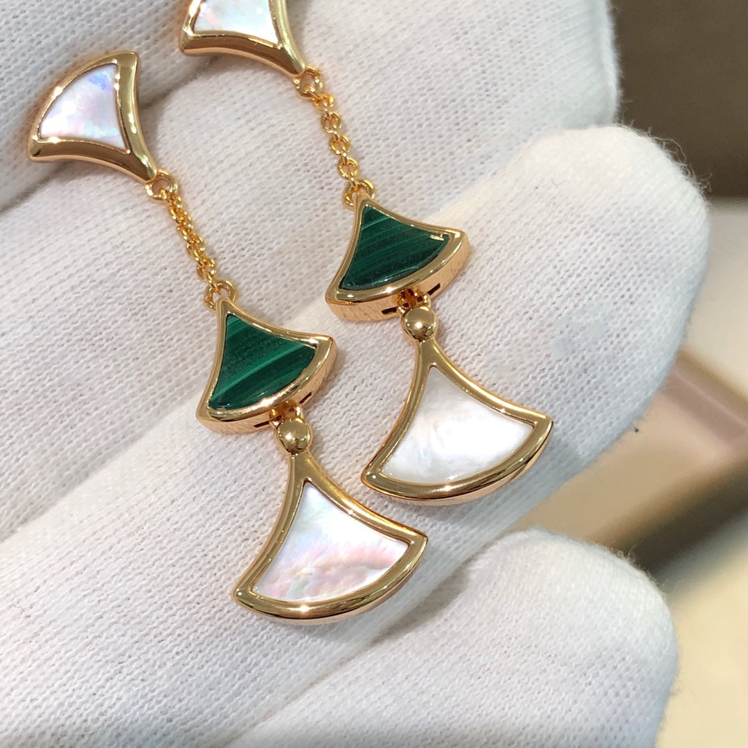[⭐Mova]DREAM EARRINGS 3 MOTIFS MALACHITE MOP PINK GOLD