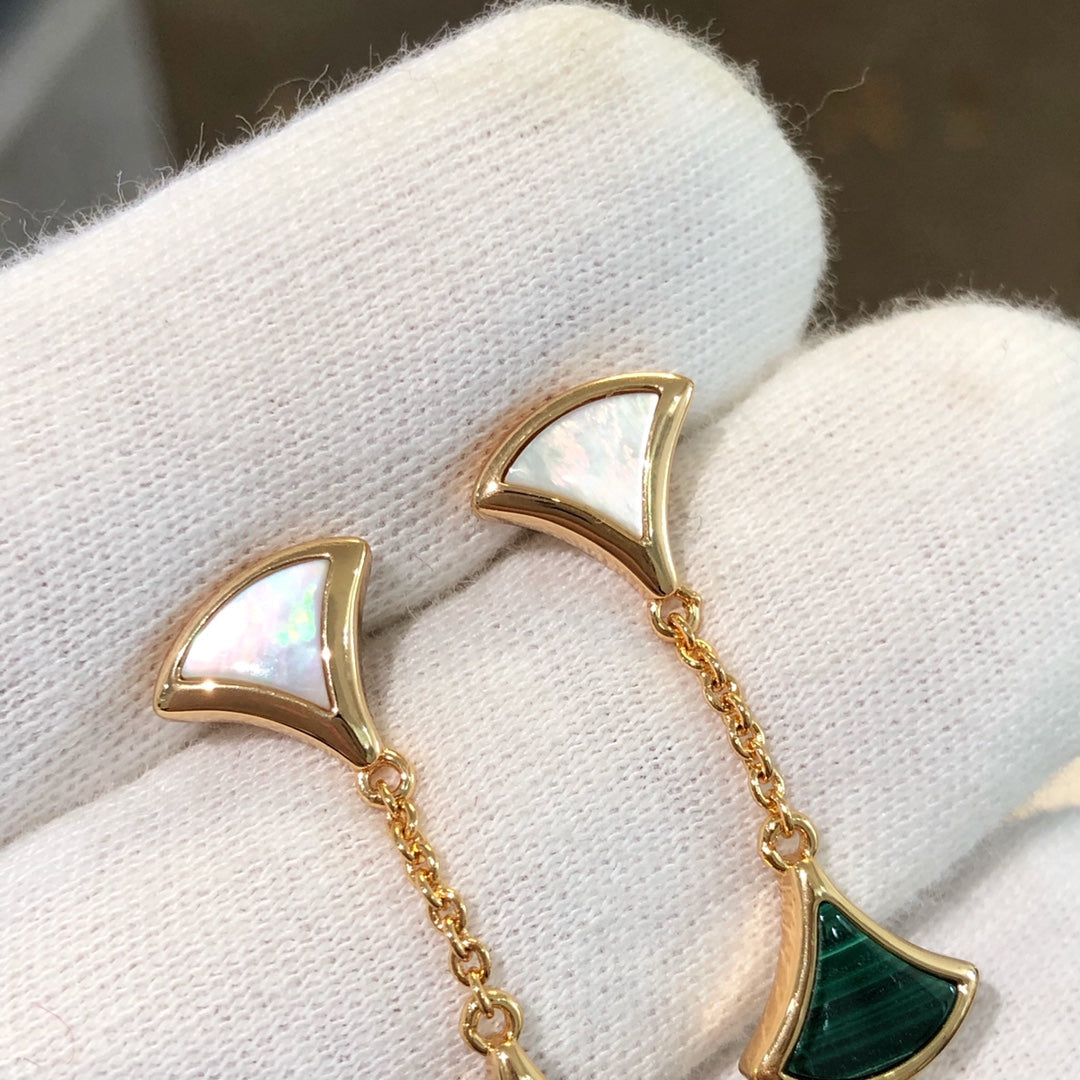 [⭐Mova]DREAM EARRINGS 3 MOTIFS MALACHITE MOP PINK GOLD