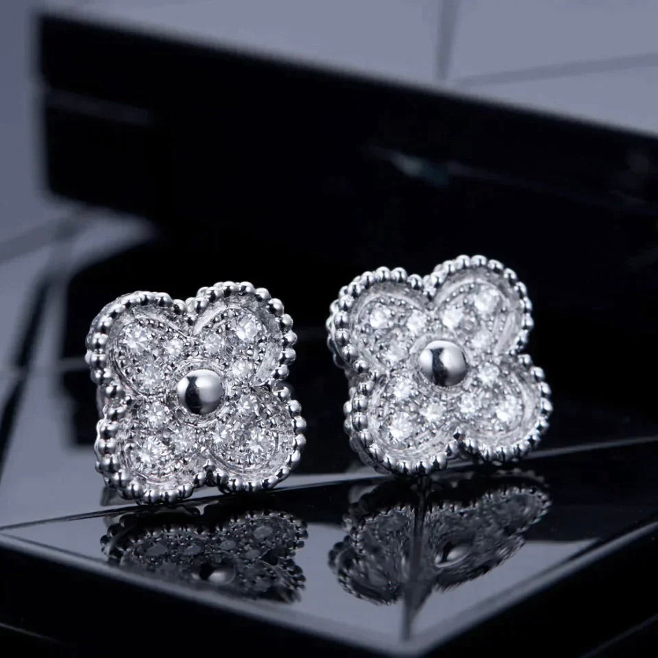 [⭐Mova]CLOVER 1 MOTIFS DIAMOND STUD EARRINGS SILVER
