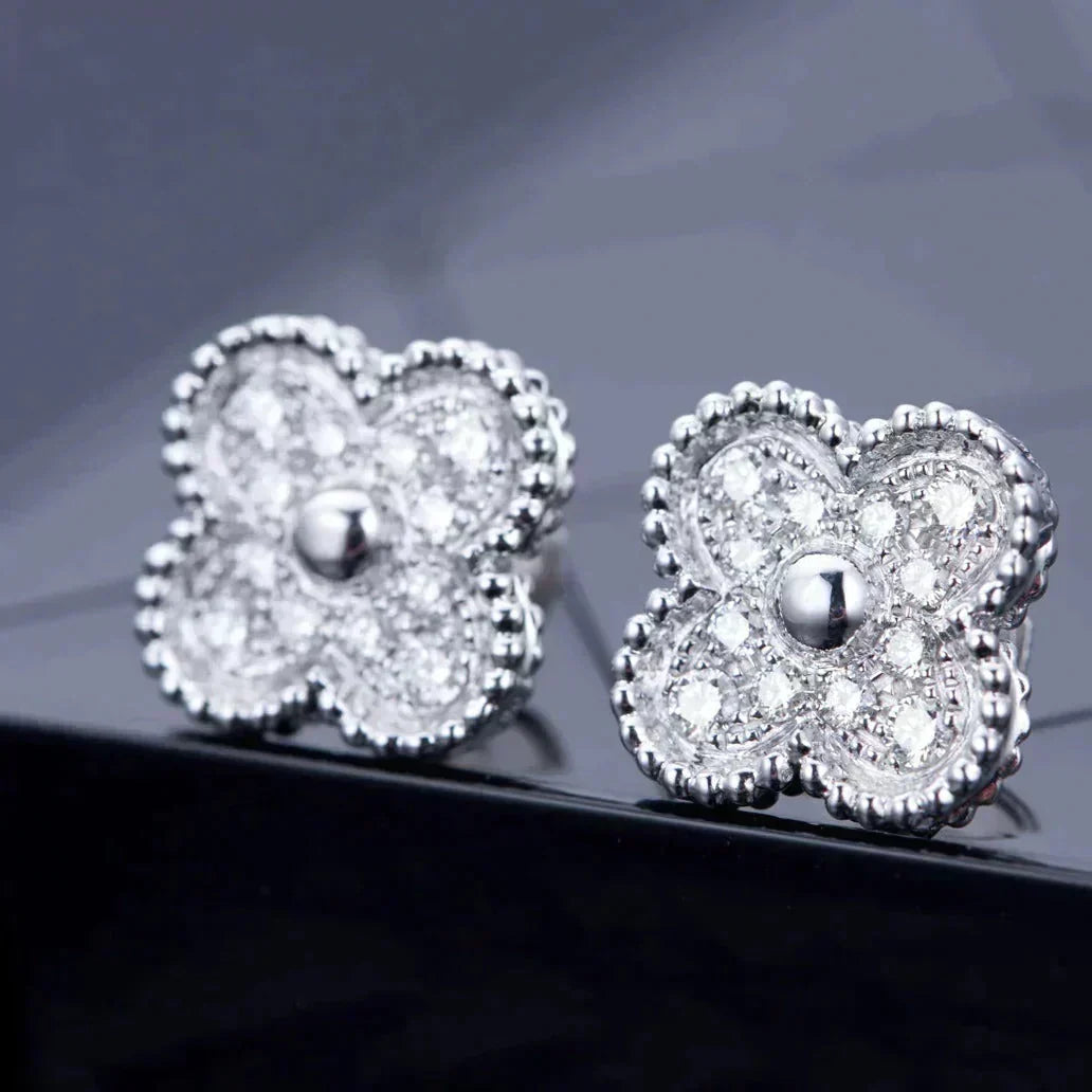 [⭐Mova]CLOVER 1 MOTIFS DIAMOND STUD EARRINGS SILVER