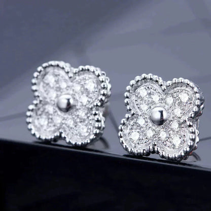 [⭐Mova]CLOVER 1 MOTIFS DIAMOND STUD EARRINGS SILVER