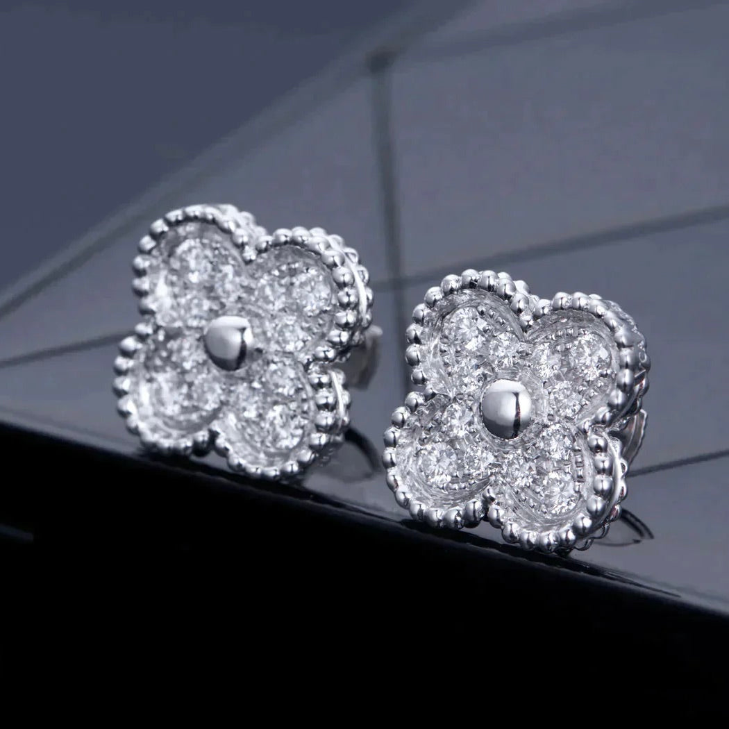 [⭐Mova]CLOVER 1 MOTIFS DIAMOND STUD EARRINGS SILVER
