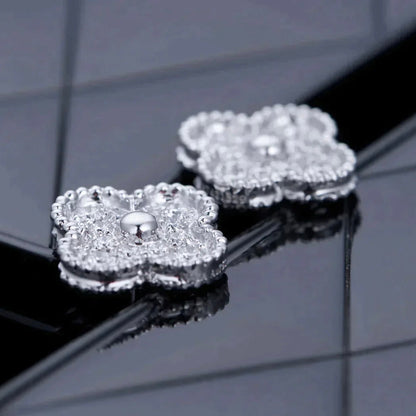 [⭐Mova]CLOVER 1 MOTIFS DIAMOND STUD EARRINGS SILVER