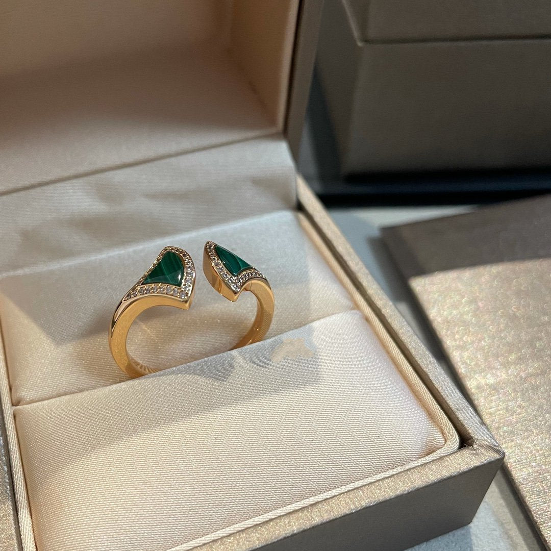 [⭐Mova]DREAM MALACHITE DIAMOND OPEN RING
