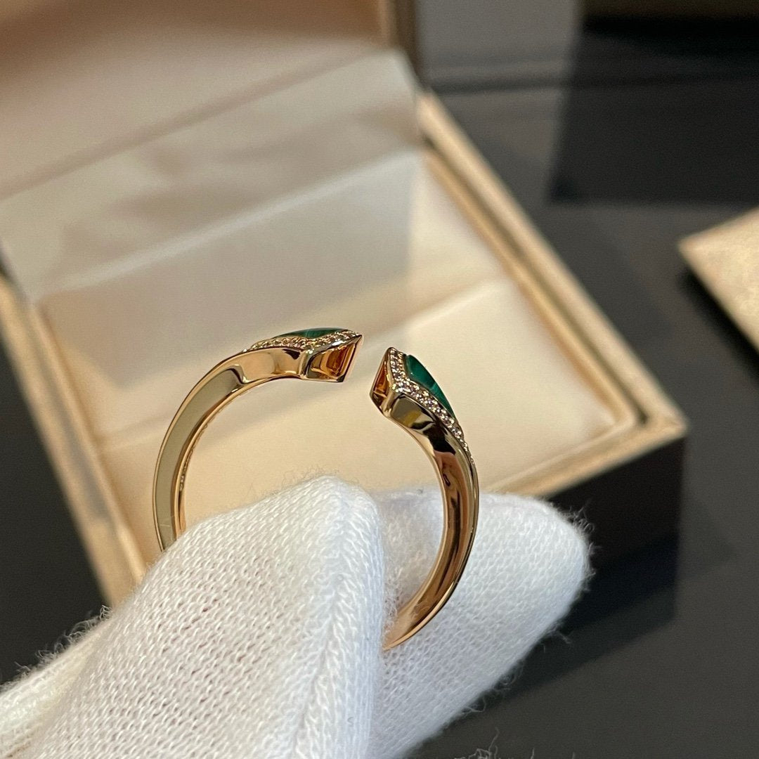 [⭐Mova]DREAM MALACHITE DIAMOND OPEN RING
