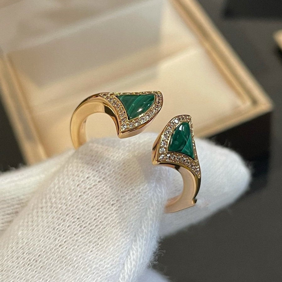 [⭐Mova]DREAM MALACHITE DIAMOND OPEN RING