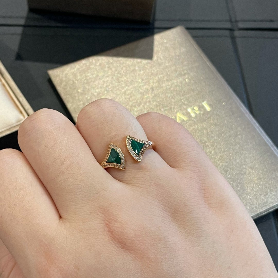 [⭐Mova]DREAM MALACHITE DIAMOND OPEN RING