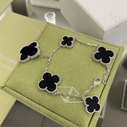 [⭐Mova]CLOVER 5 MOTIFS SIVLER ONYX BRACELET