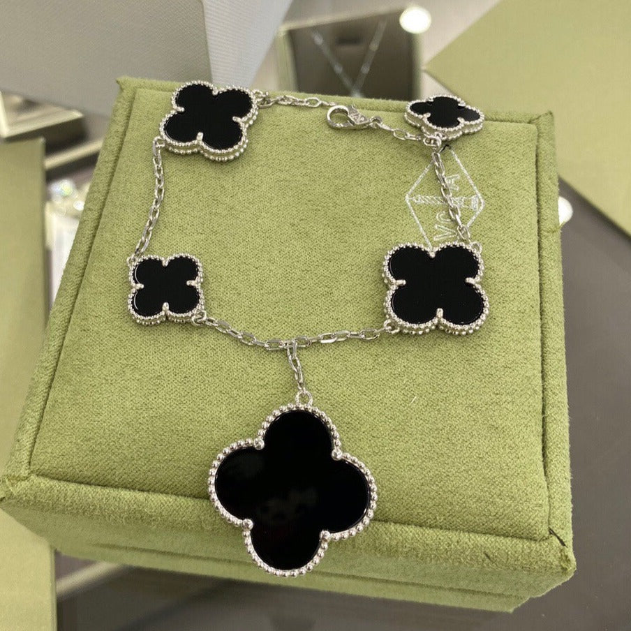[⭐Mova]CLOVER 5 MOTIFS SIVLER ONYX BRACELET