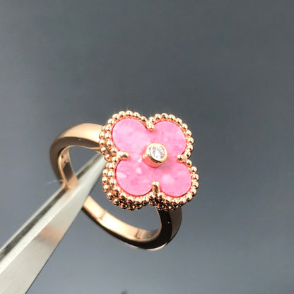 [⭐Mova]CLOVER RHODONITE ROSE GOLD RING