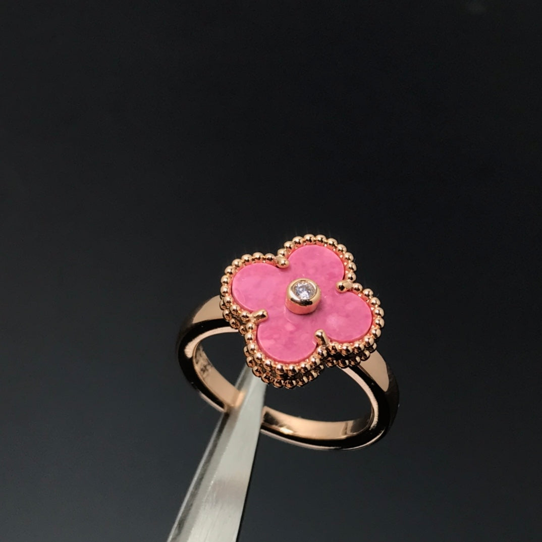 [⭐Mova]CLOVER RHODONITE ROSE GOLD RING
