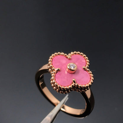 [⭐Mova]CLOVER RHODONITE ROSE GOLD RING