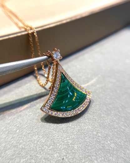 [⭐Mova]DREAM MALACHITE DIAMOND PAVED PINK GOLD NECKLACE