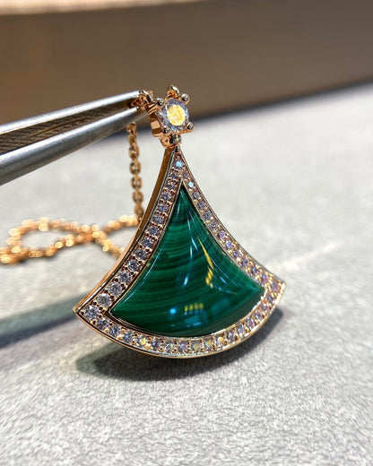 [⭐Mova]DREAM MALACHITE DIAMOND PAVED PINK GOLD NECKLACE