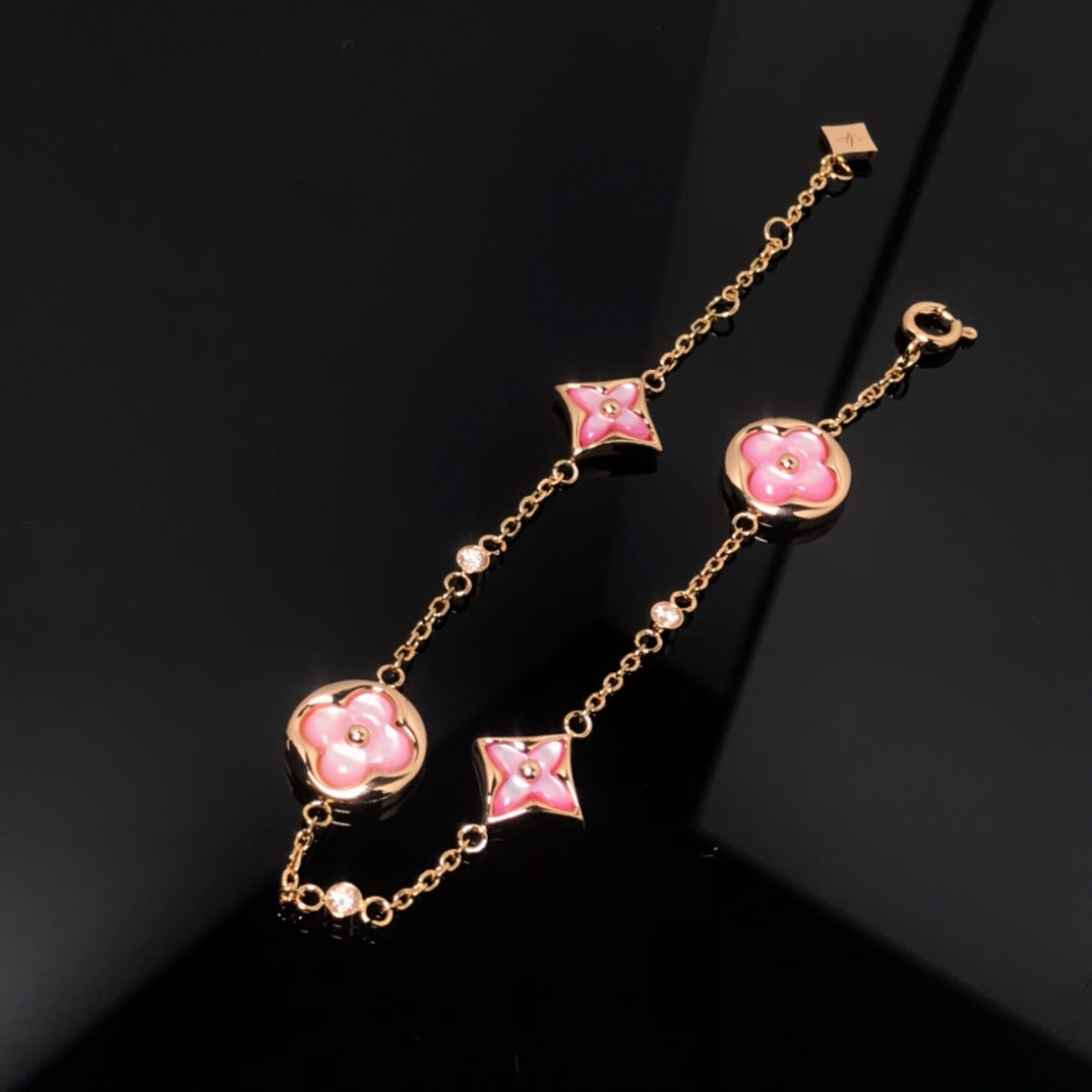[⭐Mova]STAR AND SUN 4 MOTIF PINK MOP PINK GOLD BRACELET