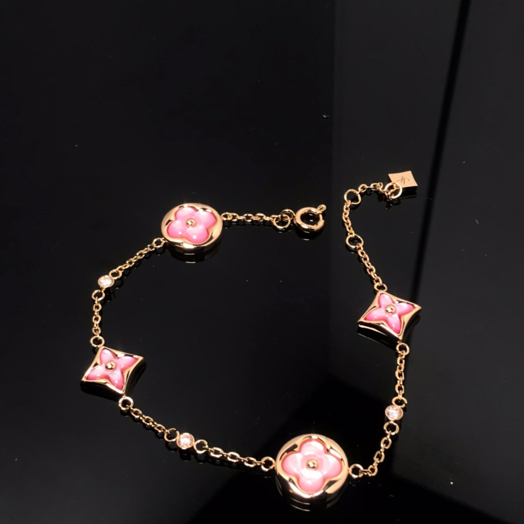 [⭐Mova]STAR AND SUN 4 MOTIF PINK MOP PINK GOLD BRACELET