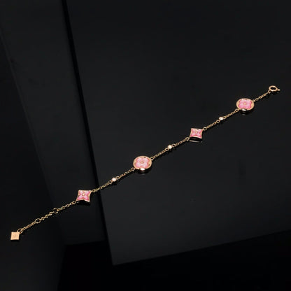 [⭐Mova]STAR AND SUN 4 MOTIF PINK MOP PINK GOLD BRACELET