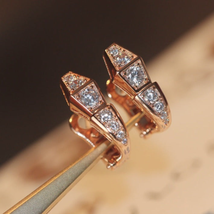 [⭐Mova]SERPENT PINK GOLD DIAMOND EARRINGS