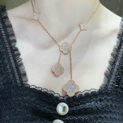 [⭐Mova]CLOVER 6 MOTIF DIAMOND PAVED NECKLACE