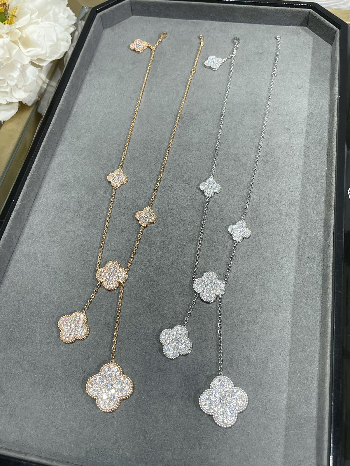 [⭐Mova]CLOVER 6 MOTIF DIAMOND PAVED NECKLACE