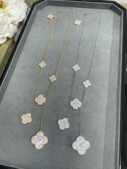 [⭐Mova]CLOVER 6 MOTIF DIAMOND PAVED NECKLACE