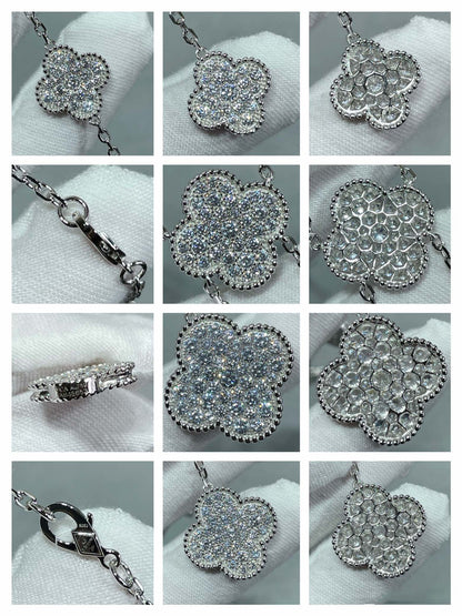 [⭐Mova]CLOVER 6 MOTIF DIAMOND PAVED NECKLACE