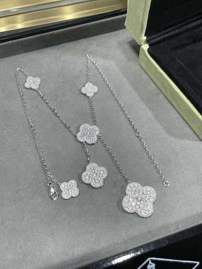 [⭐Mova]CLOVER 6 MOTIF DIAMOND PAVED NECKLACE