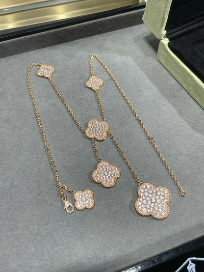 [⭐Mova]CLOVER 6 MOTIF DIAMOND PAVED NECKLACE